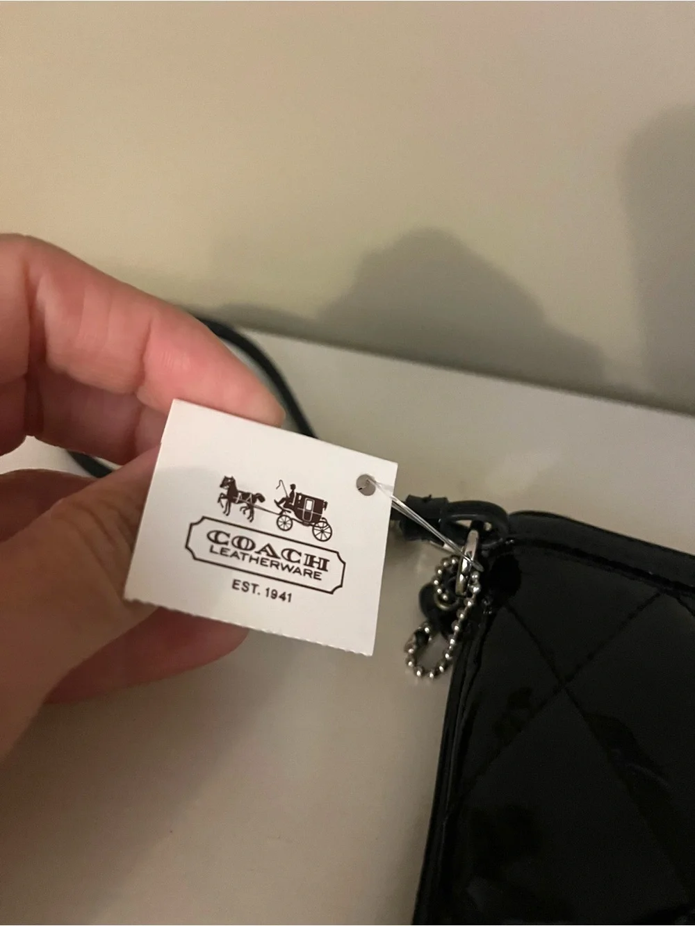 NWT Coach Poppy Black Patent Leather Quilted Wristlet